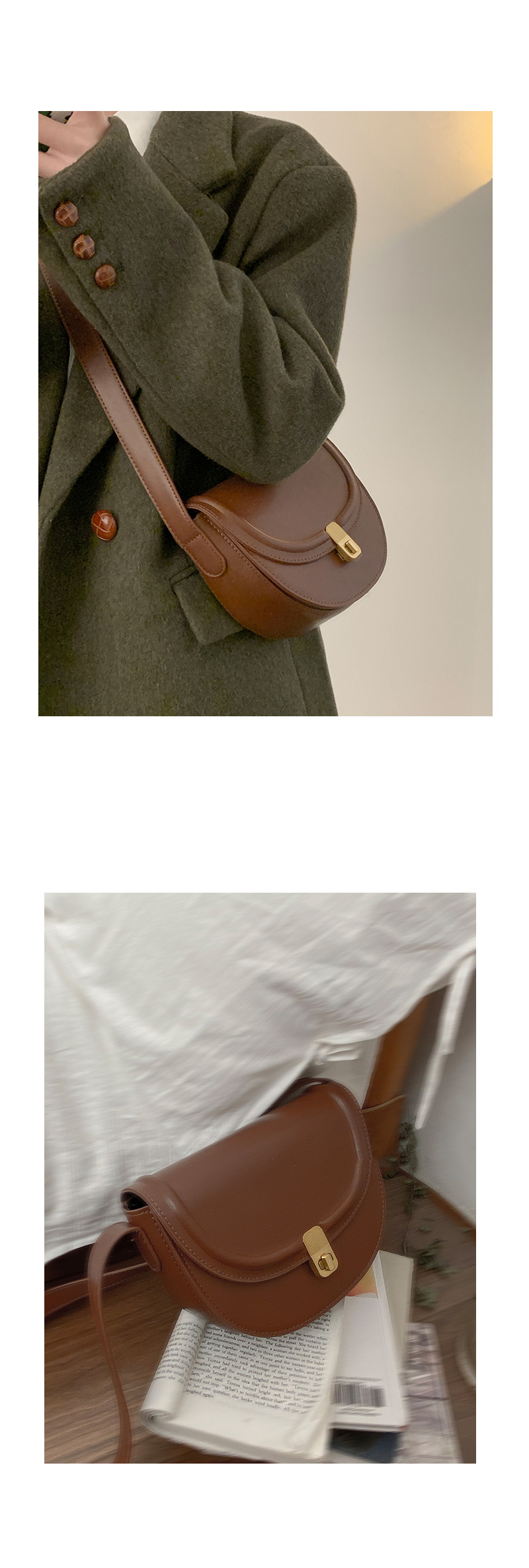 Retro Saddle Crossbody Bag For Women Textured Shoulder Handbag_voghion.com