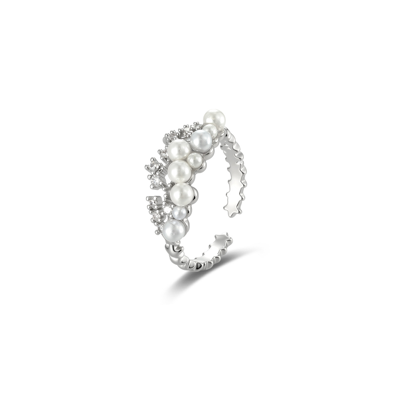 Xuping imitación de perlas elegante temperamento abierto anillo de aleación de cobre chapado en blanco coreano inswind anillo de damas al por mayor