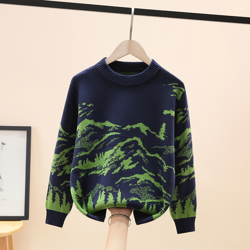 Boys' sweater autumn and winter medium and large children's fleece-lined boys' sweater winter children's baby Western style Spring and Autumn Sweater