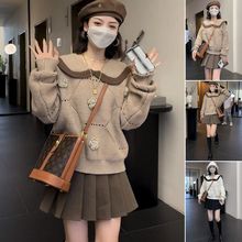 秋冬学院风盐系甜美奶乖穿搭韩剧小香风针织毛衣百褶裙两件套装女