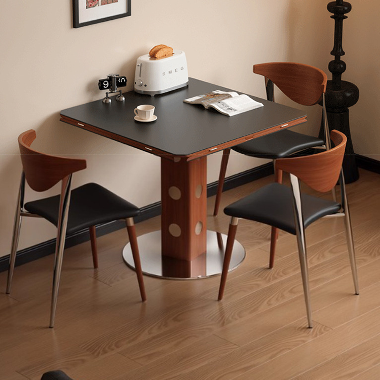 Solid Wood Bauhaus Functional Dining Table for Home Use, Small Apartment Light Luxury Slate Berg Square Folding Round Table