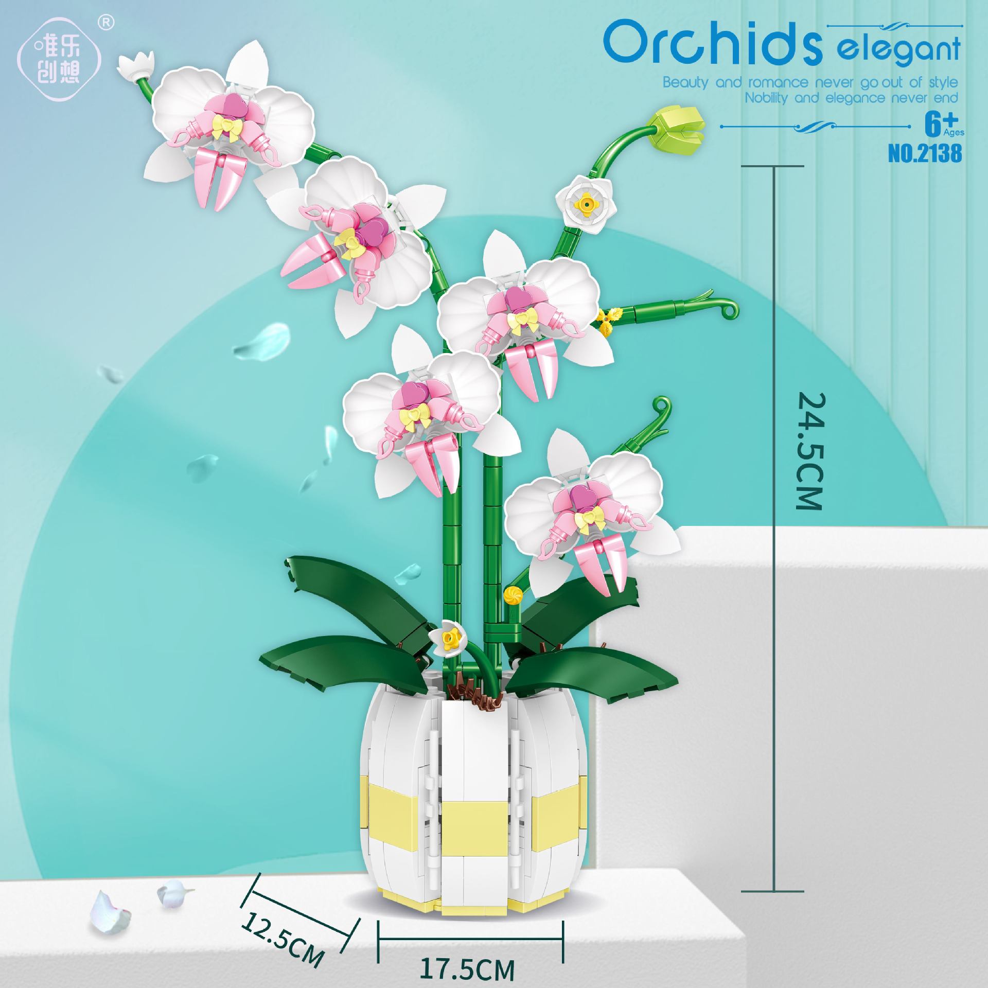 Eterna flor Phalaenopsis chica ensamblado bloques de construcción juguete chica regalo del Día de San Valentín compatible con Lego