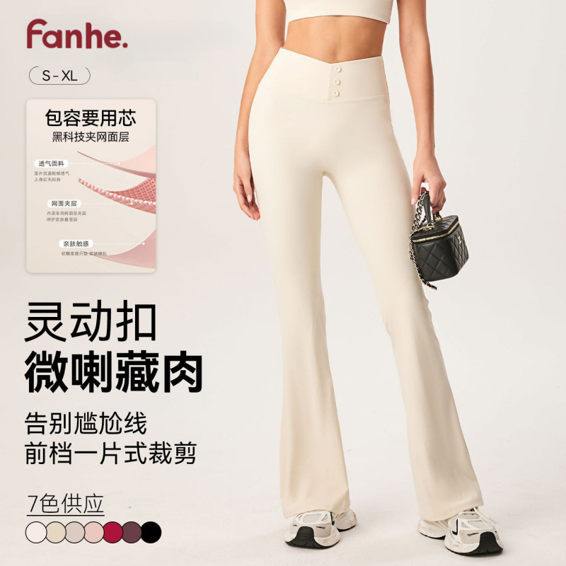 Yoga desnudo, cintura alta, caderas, deportes casuales, pantalones de acondicionamiento físico transfronterizos, pantalones de caderas elásticos, pantalones de piernas anchas