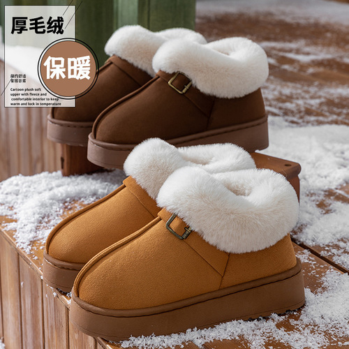 Winter cold-proof and warm-keeping cotton shoes, simple all-matching snow boots, bag, heel, cotton slippers, women's thick sole, velvet thickness