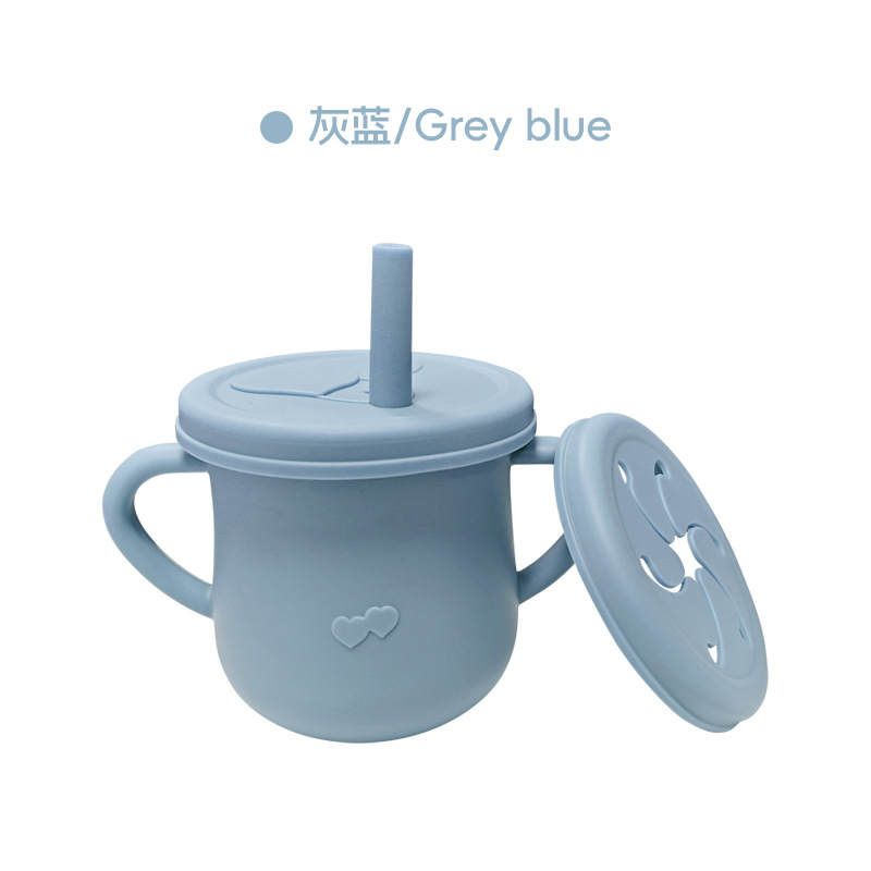 Taza de agua de silicona para niños, taza de agua de paja a prueba de fugas, taza de bocadillos de silicona para bebés, taza de agua para bebés