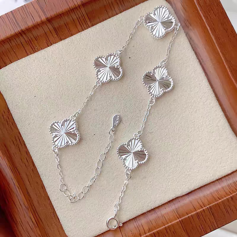 Pure Silver 990 Five-Flower Four-Leaf Clover Bracelet for Girls Sterling Silver Accessible Luxury Niche Exquisite Laser Bracelet Birthday Gift