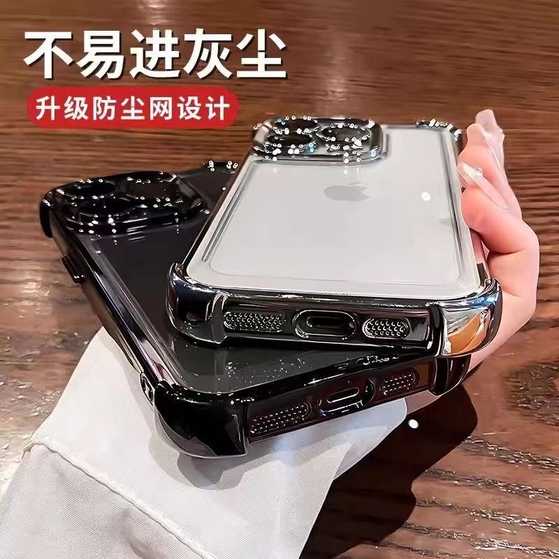 iPhone17対応 四隅エアバッグ落下防止スマホケース Apple 16PROMAX 透明レンズフィルム 15保護ケース X|undefined