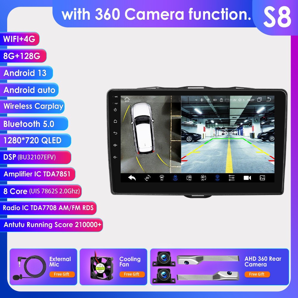 With 360 camera 8+128g wifi+4g lte version 7862 carplay eight core