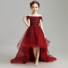 Children's evening gown princess dress tulle little girl wedding dress train child flower child model fashion show piano performance costume