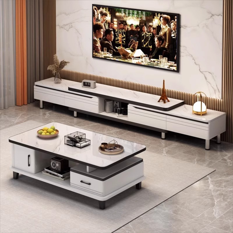 Gabinete de televisión moderno y simple sala de estar doméstica tipo piso retráctil 2024 nuevo gabinete de televisión de mesa de té combinación
