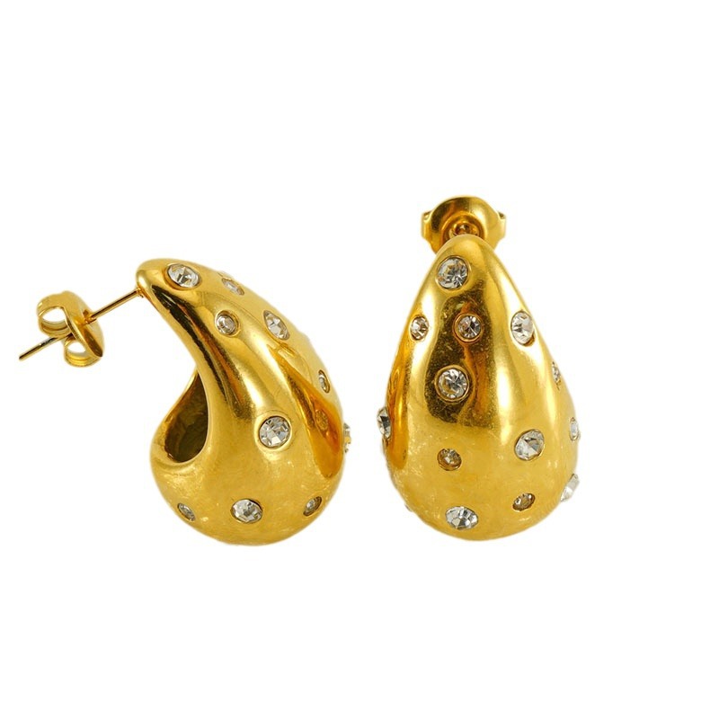 Diseño avanzado europeo y americano sentido 18K oro rechoncho gota de agua pendientes de acero de titanio INS moda todo partido pendientes geométricos al por mayor