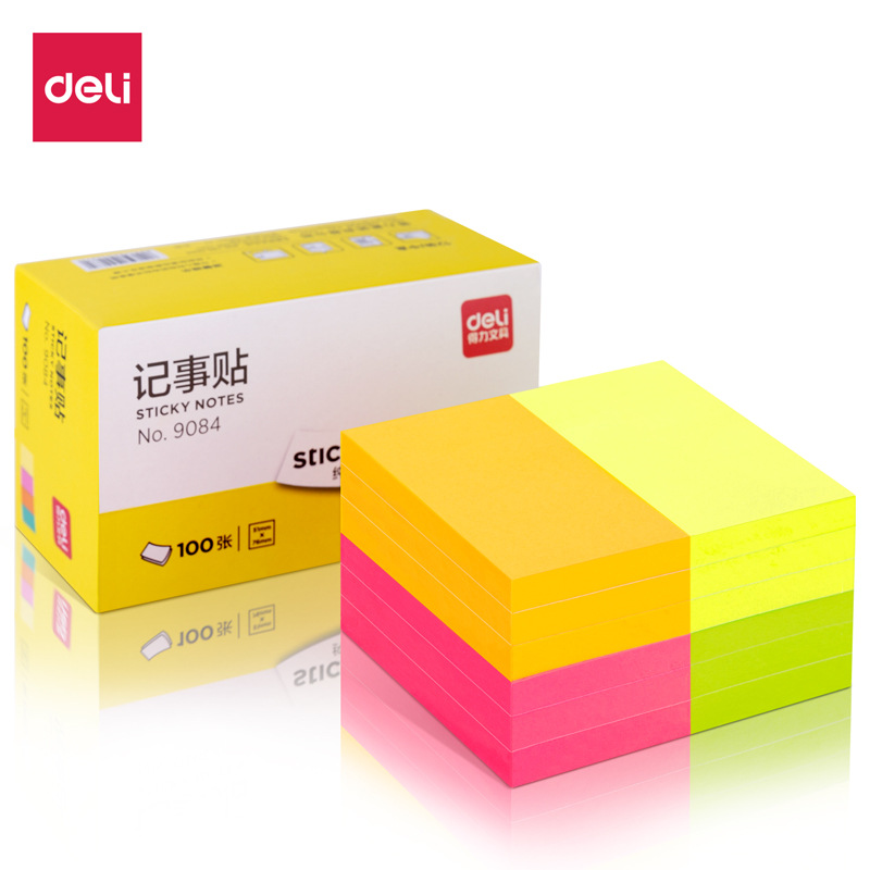 Deli 9081/9082/9083/9084 Pegatinas en color Papel de color fluorescente Papel de nota adhesiva Libro de visitas Post-it