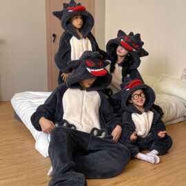 亲子连体睡衣冬季珊瑚绒加绒加厚法兰绒秋冬款家居服套装跨境批发