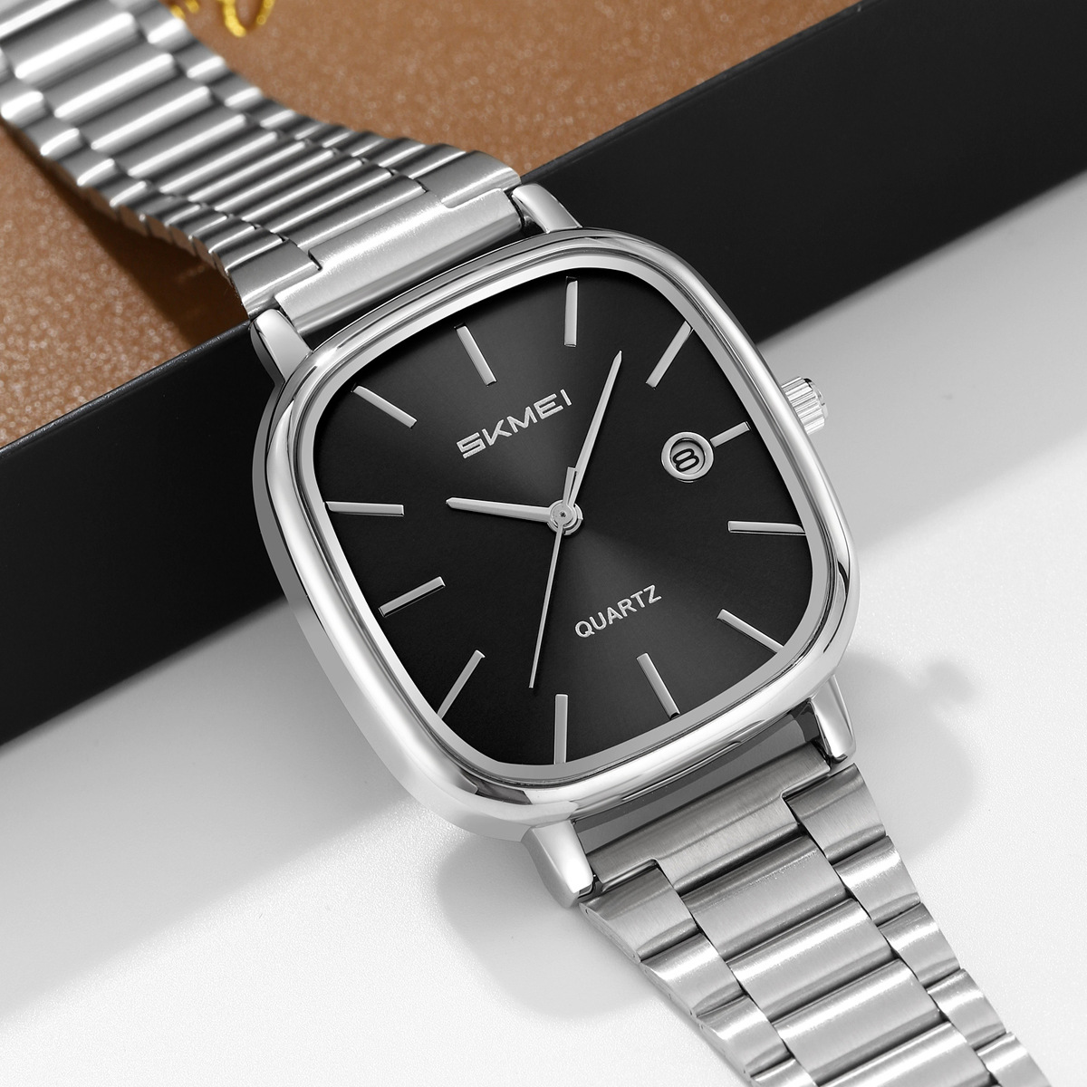 Reloj de cuarzo cuadrado retrógrado para hombres de negocios reloj de pulsera de correa de acero moda simple impermeable al por mayor transfronterizo