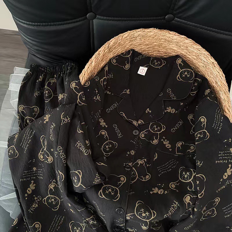 Pijamas de algodón nubes al por mayor transfronterizos de otoño de dibujos animados lindos pantalones de manga larga de dibujos animados cardigan con solapa set de ropa para el hogar