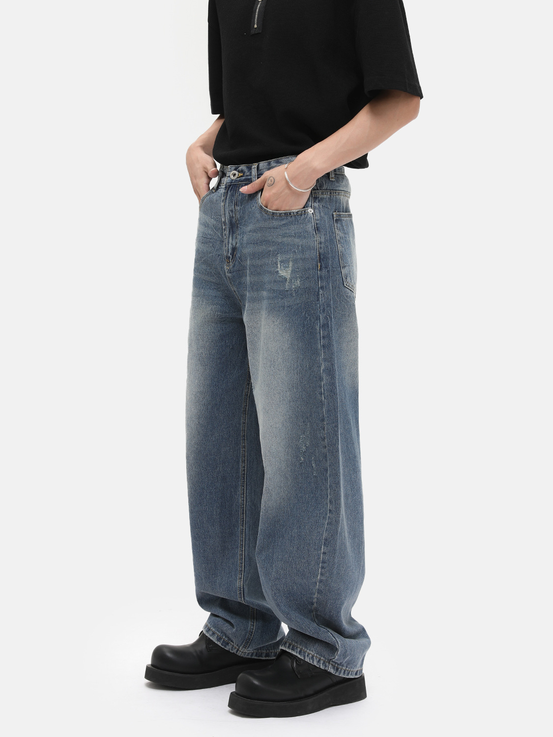 MTLCLOTHES Hombres| High Street hace viejos estilos de moda blancos blancos de lavado sueltos machetes jeans de moda casual