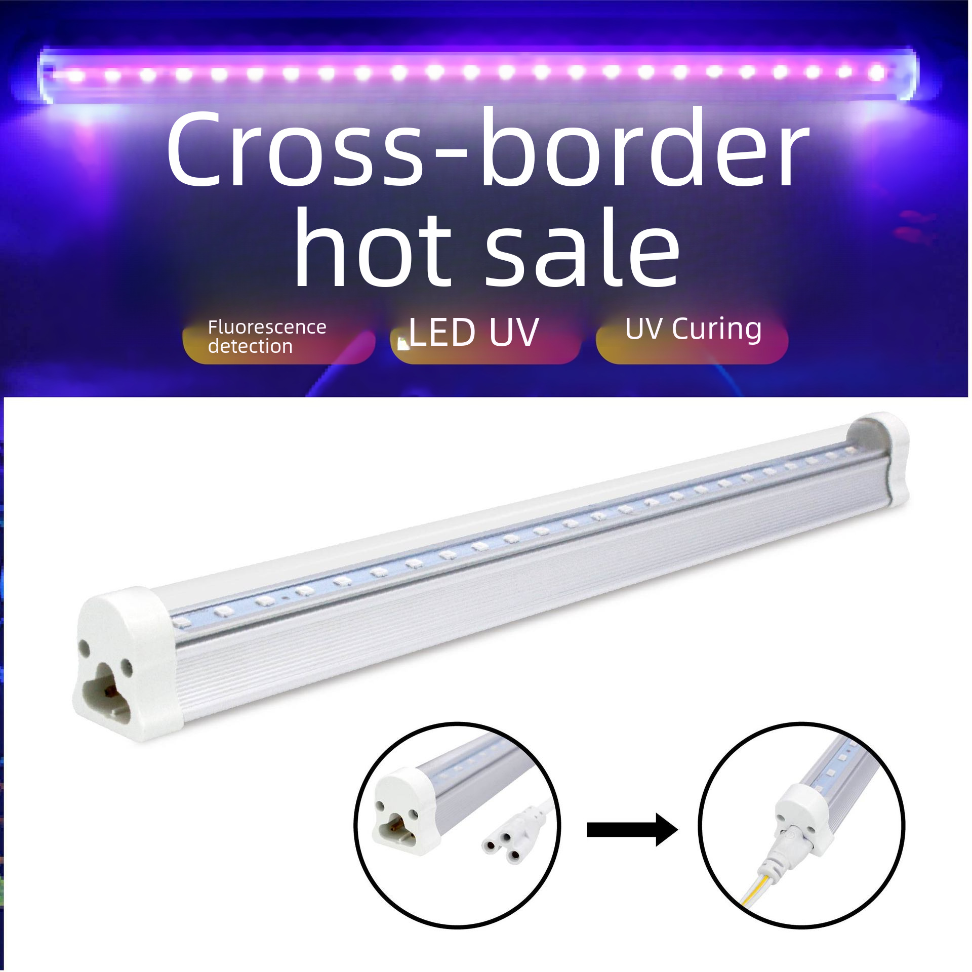 국경 간 UV 접착제 경화 램프 UV LED395NM 바이올렛 램프 은행권 검출 형광 효과 검출 형광 램프