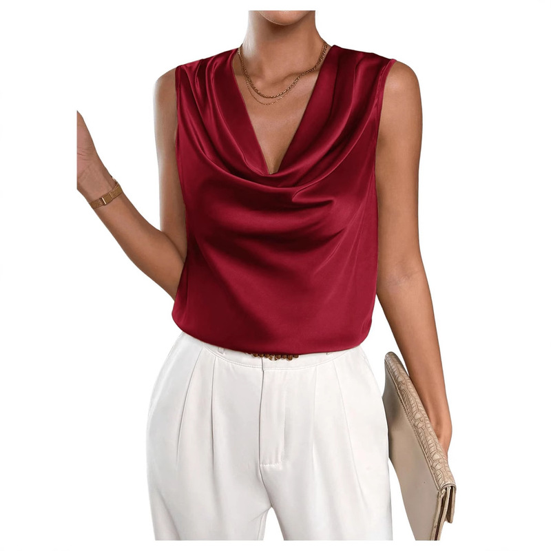Women Satin Silk Vest Round Neck Sleeveless Cami Tops Dress Shirt Women Satin Silk Vest Round Neck Sleeveless Cami Tops Dress Shirt
