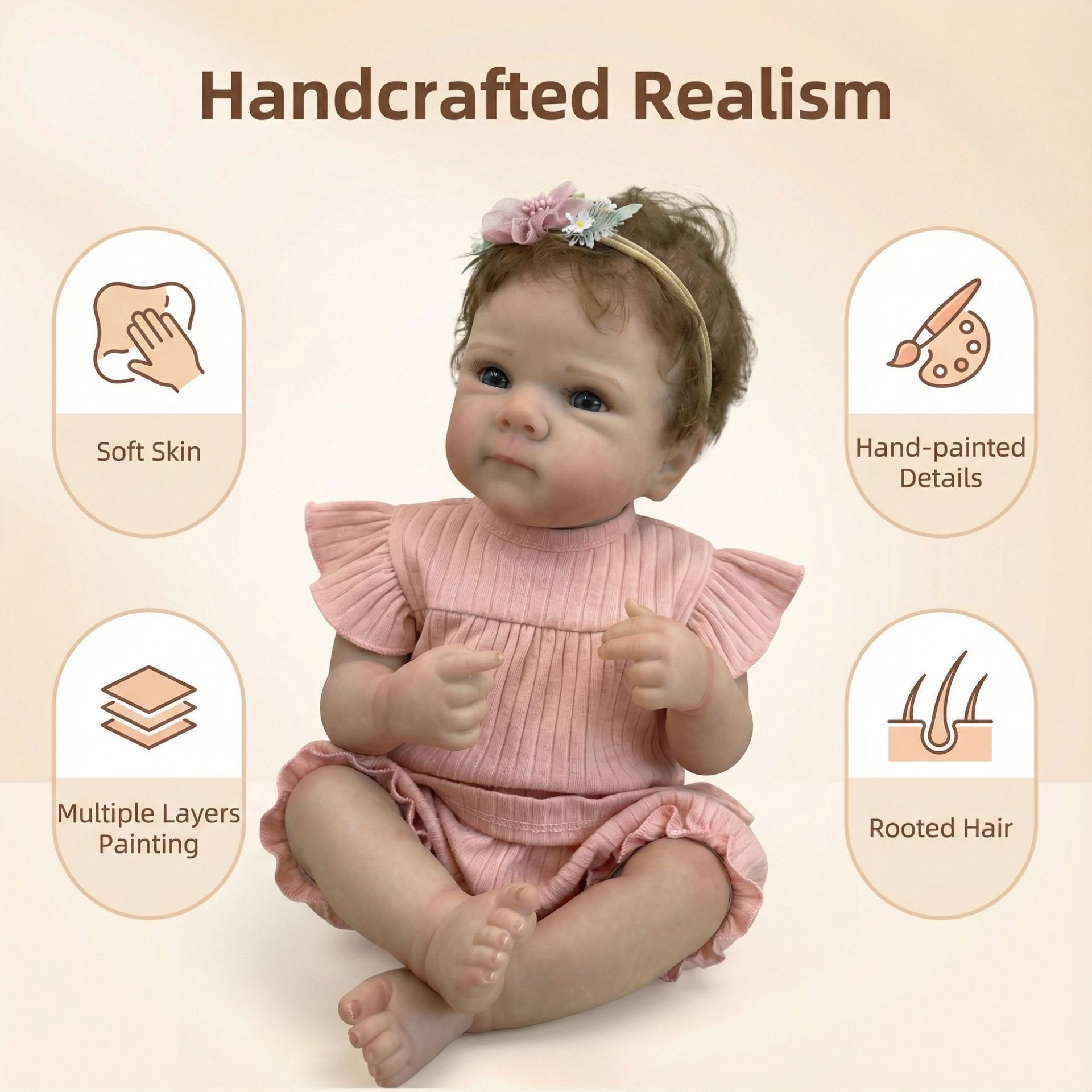 18 pulgadas de implante de polvo de cabello de raíz de cabello Flying Sleeve Bettie simulación muñeca renacimiento regalo de cumpleaños para niños Navidad