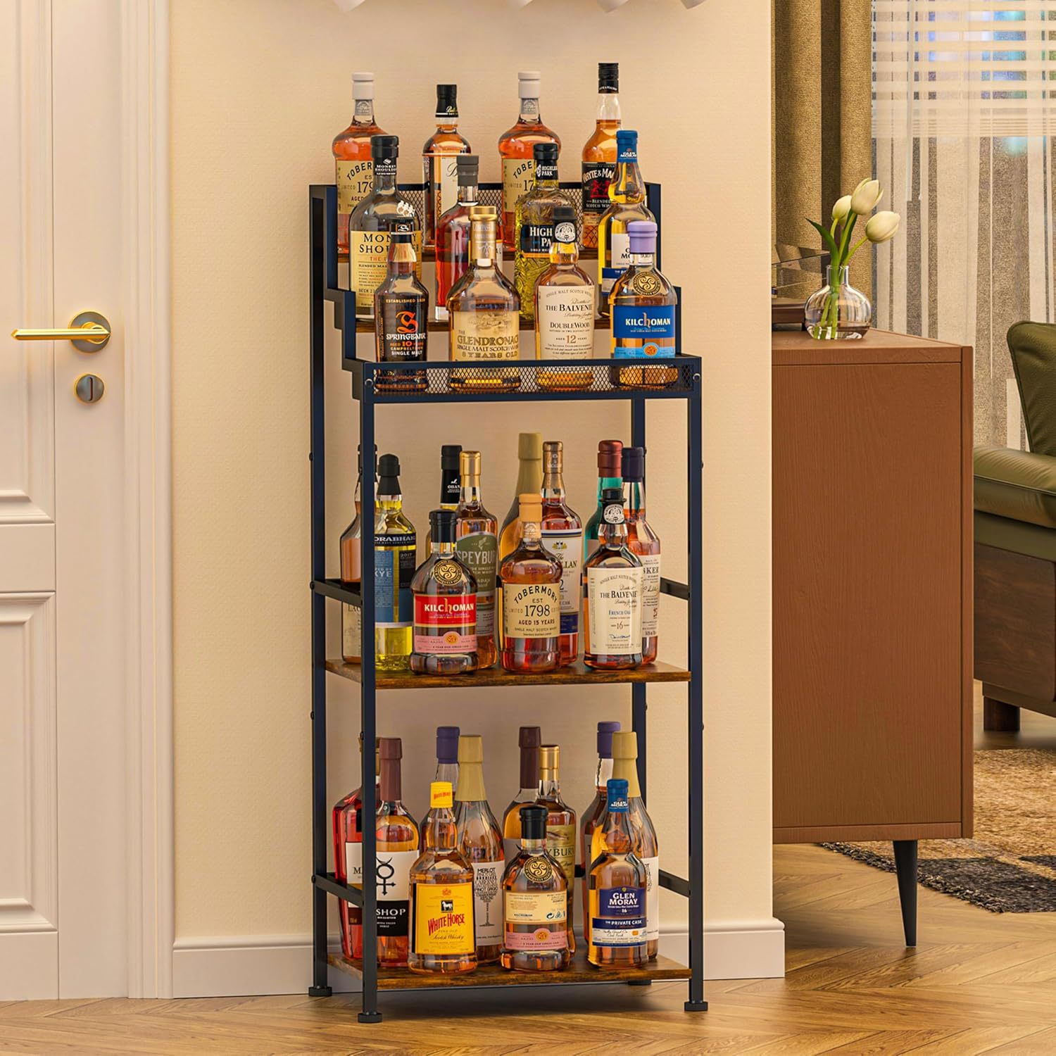 Household Ladder Wine Cabinet Ladder Wine Rack Independent Floor Corner Syrup Large Capacity Alcohol Bottle Storage Display Rack