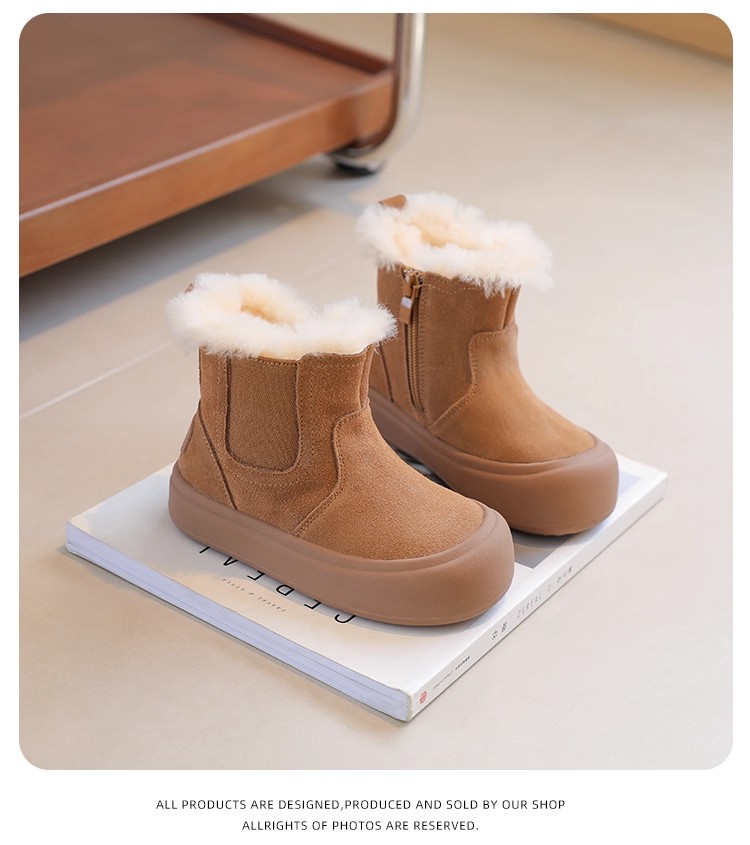 Children's Boots 2025 New Winter Big Snow Cotton Girls' Baby Fleece-Lined Kids' Shoes_voghion.com