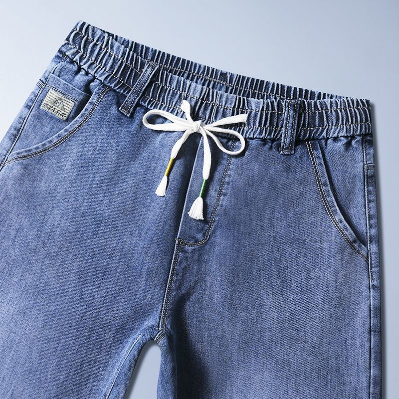 2023 Summer Thin Jeans Breathable Loose Elastic Waist Trendy Brand Straight Tube Workwear Men's Casual Pants_voghion.com