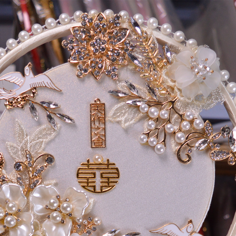 Chinese classical handmade wedding fan DIY material package hand bouquet bride showhe dress wedding group fan wedding marriage fan 
