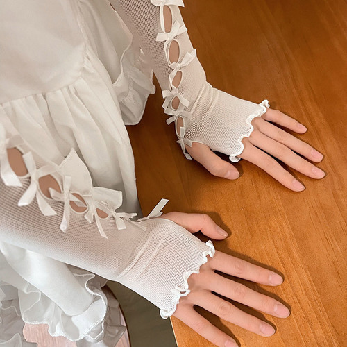 Ballet style hand sleeves Millennium y2k Japanese style double layer satin Lolita girl bride thin sun protection hand sleeves
