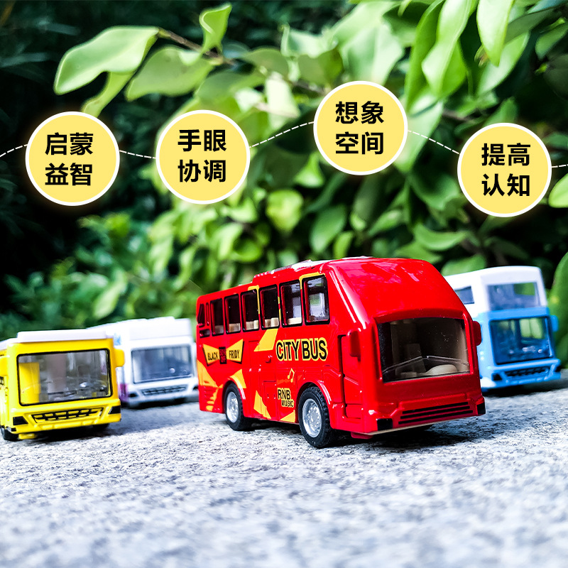 Simulación de aleación modelo de coche autobús de doble capa de la puerta trasera Modelo 4 unids traje de juguete coche de aleación al por mayor