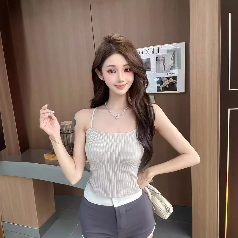 Sexy Small Camisole Pleated Bubble Lace No Mark Beautiful Back One-Piece Mango Cup Inner Wearing Top for Women