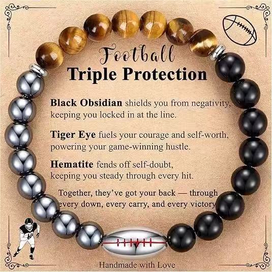 New cross-border sports bracelet with triple protection, obsidian and tiger eye stone, for teenagers, players, coaches, and fans, men's bracelet New cross-border sports bracelet with triple protection, obsidian and tiger eye stone, for teenagers, players, coaches, and fans, men's bracelet