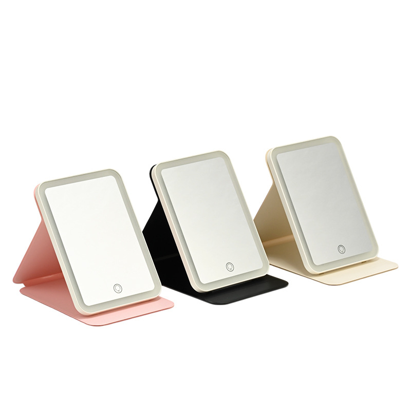 Espejo de maquillaje LED con lámpara plegable portátil portátil inswind dormitorio de estudiantes espejo de escritorio espejo de alta definición pu
