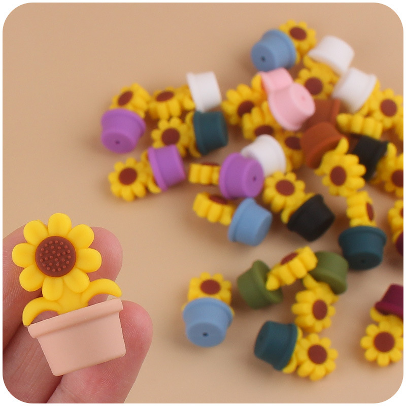 Nuevo bebé suministros de dibujos animados girasol mordedor creativo DIY bebé chupete cadena pulsera accesorios de juguete