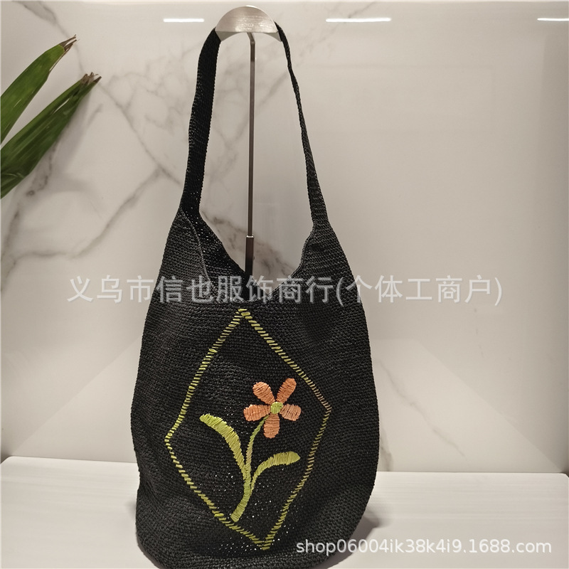 2025新款亚马逊包包针织包包花朵包托特包镂空包单肩包毛线包女包