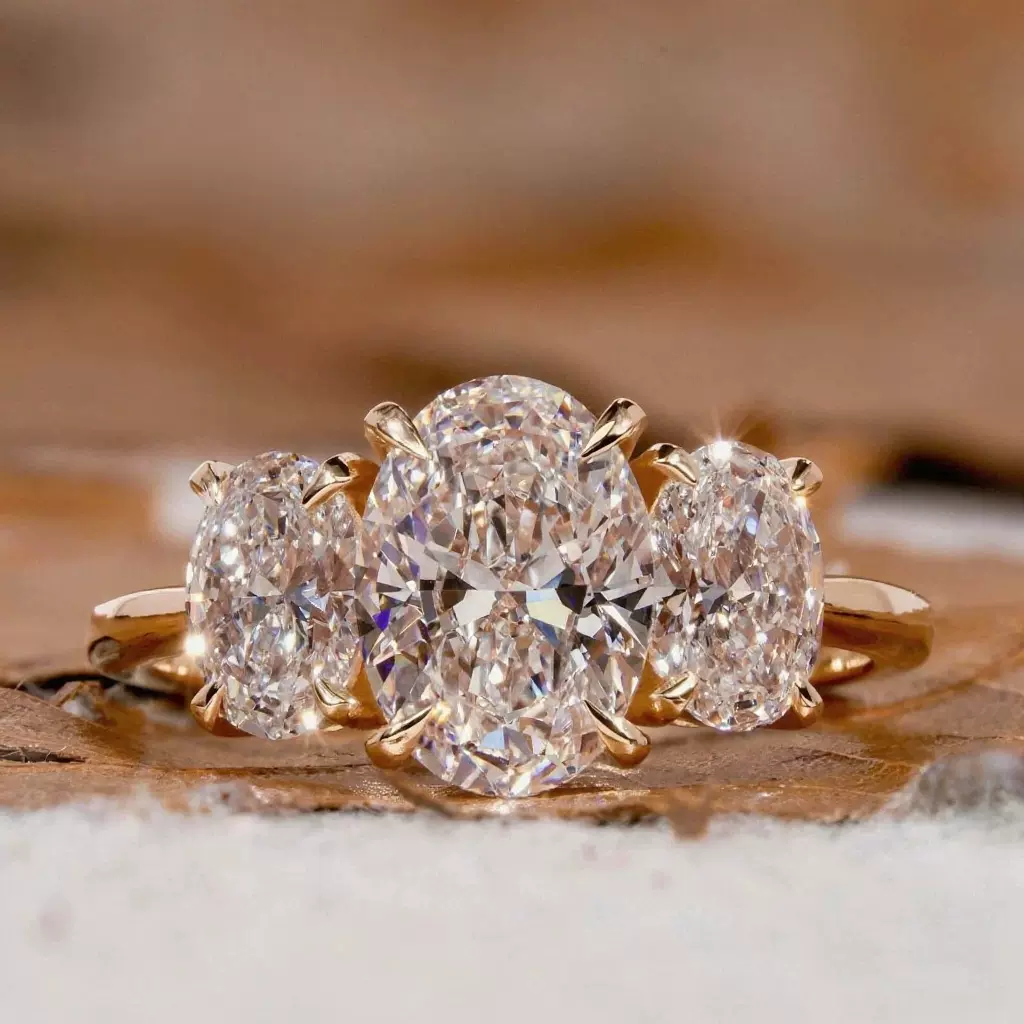 IGI培育钻石三生石戒指18K彩金钻戒珠宝工厂订9K金14K金Pt950铂金