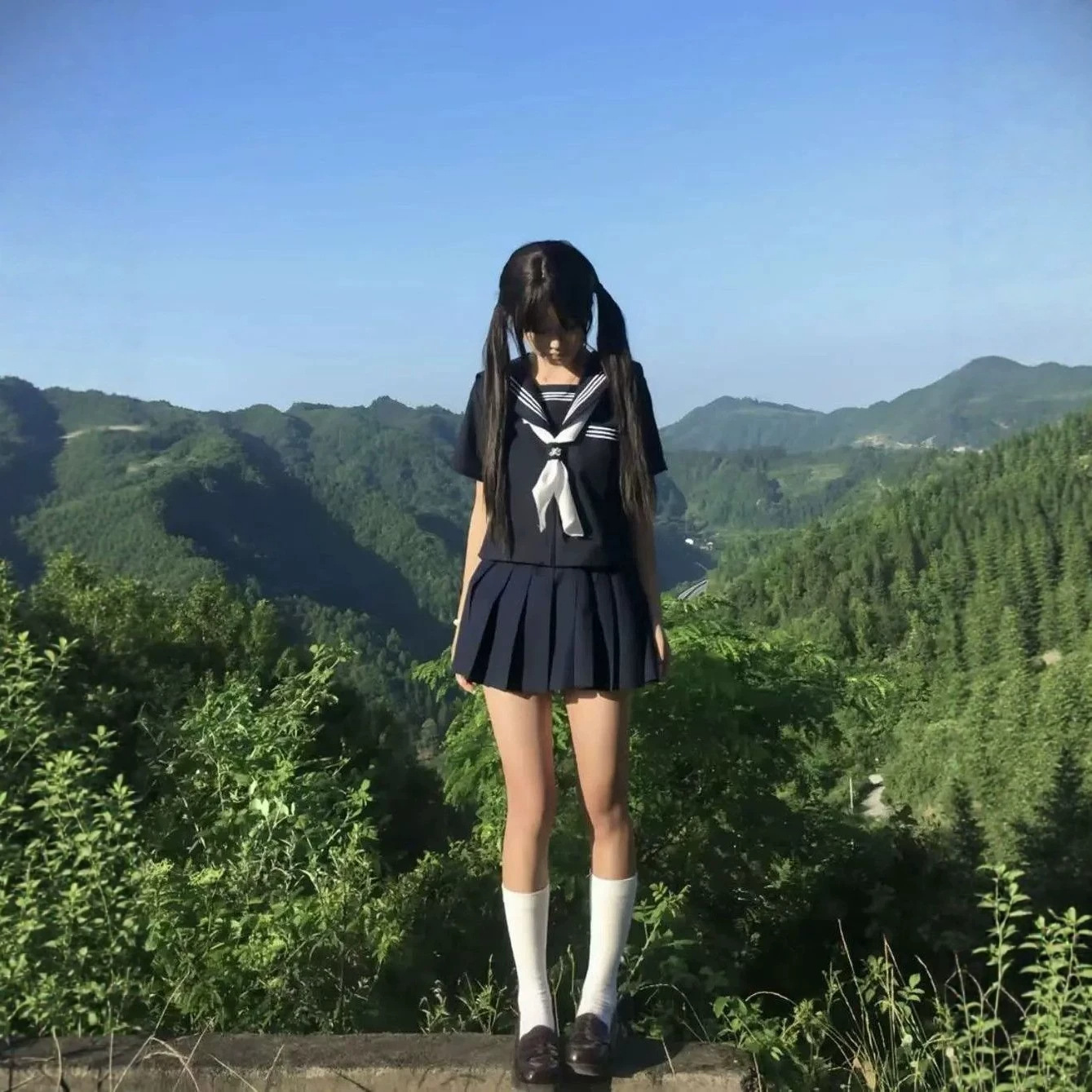 Japanese-style navy three-stripe mid-length sailor uniform short-sleeve JK uniform, college-style exquisite summer outfit, pleated skirt set for women
