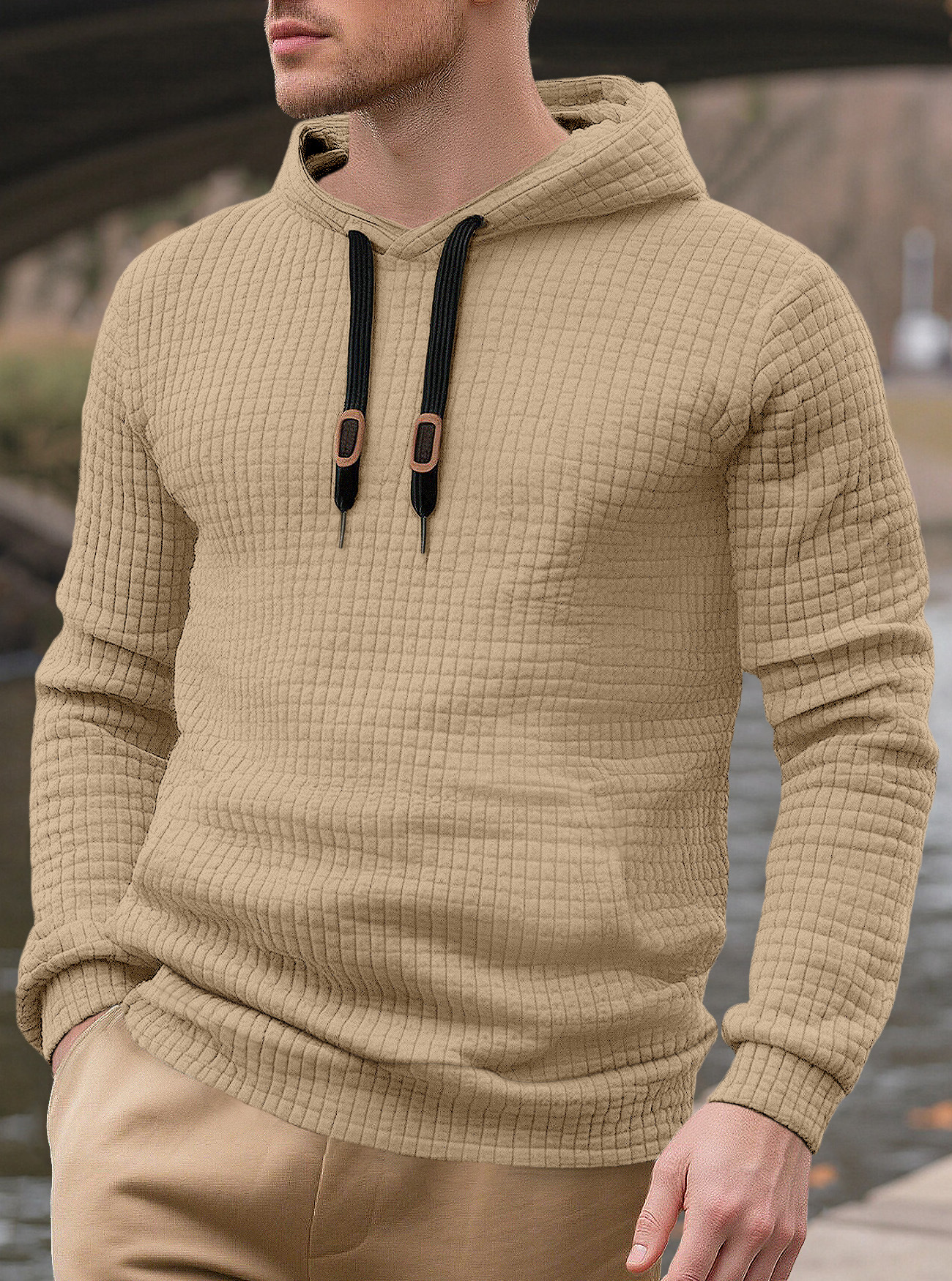 Herren Kapuzenpullover Im Jacquard Design Mit Tasche Und Muster_voghion.com
