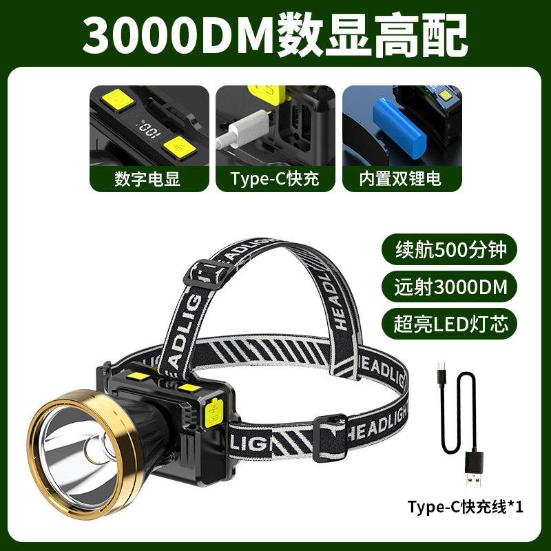 Nuevo LCD faro fuerte luz Super brillante carga resistencia super largo minero lámpara noche pesca inducción cabeza-montada linterna