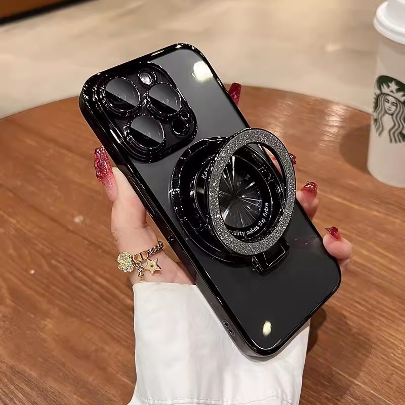 iPhone17用ケース、グラデーショングリッタースタンド付き、Apple 16ProMax用電気メッキ透明15耐衝撃ソフトケース|undefined