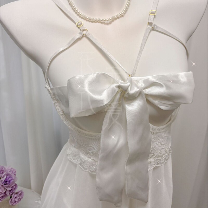 Straw Girl Plus Size Underwire Nightdress Sexy Lingerie Lace Backless Temptation Bowknot Mesh Sheer 99 Dress