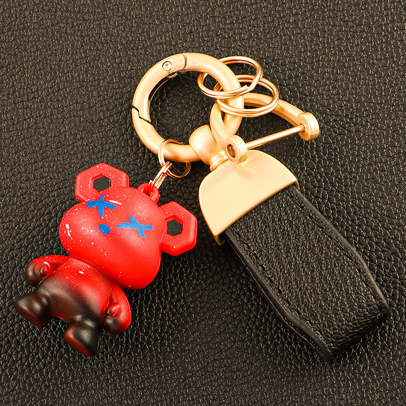 Llavero de oso de alta gama en el extranjero, colgante de llave de pareja, cuerda de mano de cuero, hebilla de metal duradera, hombre de comercio electrónico de Amazon