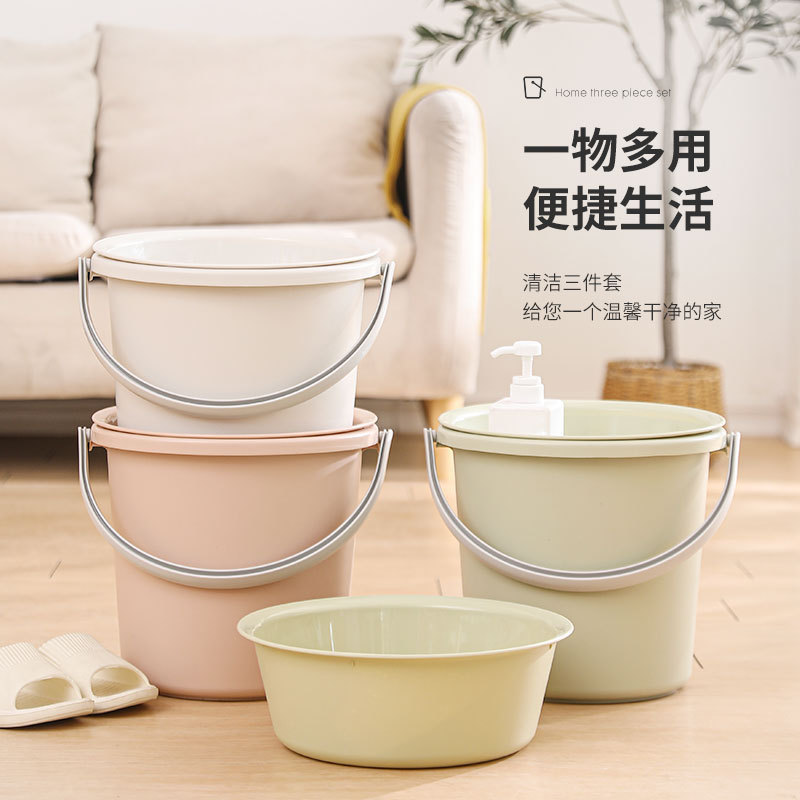 Thickened plastic bucket portable large small size household dormitory laundry bath round washbasin multi-functional storage bucket