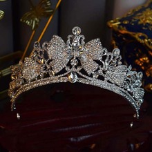 欧美法式轻奢王冠水晶新娘结婚大蝴蝶结皇冠生日发饰颁奖演出头冠
