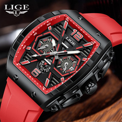 LIGE/利格外貿專供新款方形男士手錶50M防水多功能日曆腕錶