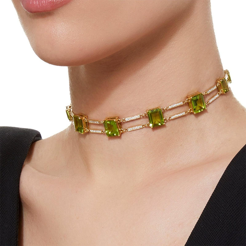 Новое двухслойное геометрическое колье, персонализированная цепочка на ключицу в европейском и американском стиле, инкрустированная бриллиантами, модное и универсальное колье с трансграничными аксессуарами.