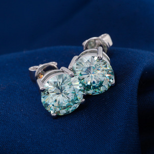 Modern Simple Mosane Diamond Earrings K Gold Blue Green Classic Four-claw Diamond All-match Casual Jewelry Collocation