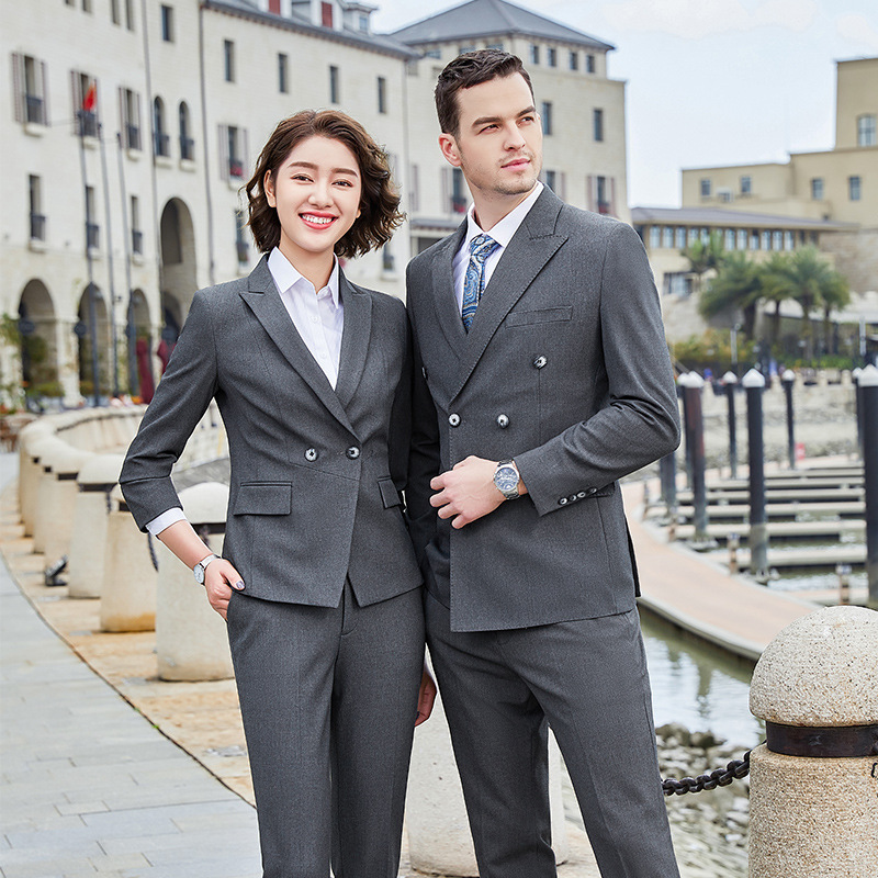男女同款纺乱麻面料长袖西服套装气质酒店经理前台银行跨境亚马孙|ru