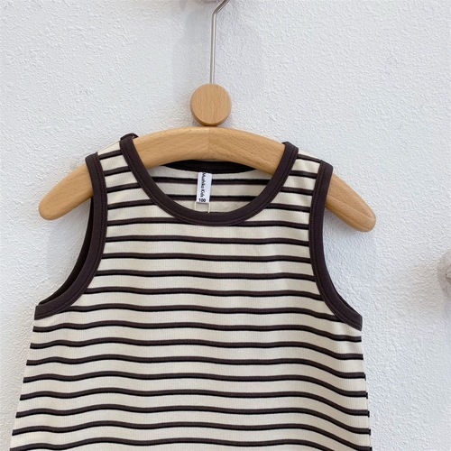 2024 summer new style girls striped mid-length casual dress baby girl summer dress fashionable children's t-shirt dress