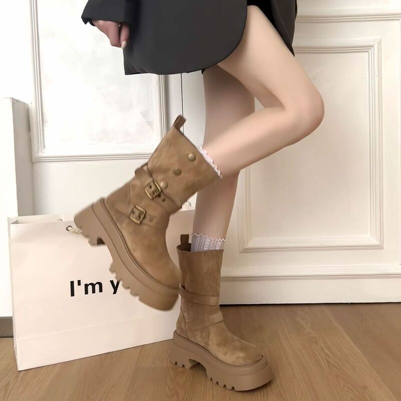 British-style durable thick-soled women's Martin boots, 2026 new model for all seasons, height-increasing and slimming, mid-calf, two-way wear British-style durable thick-soled women's Martin boots, 2026 new model for all seasons, height-increasing and slimming, mid-calf, two-way wear