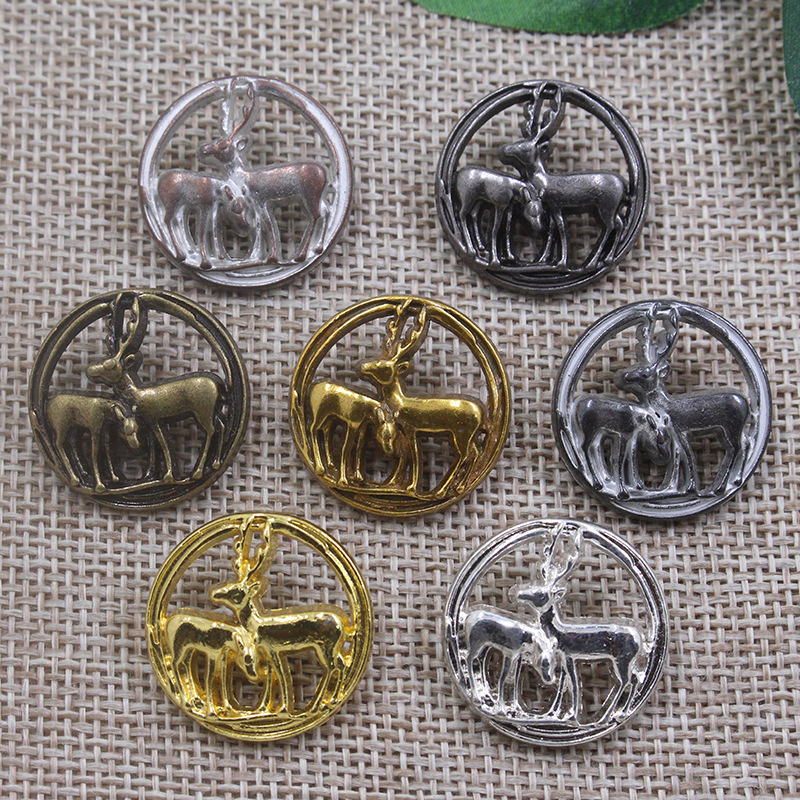 现货高脚扣圆形镂空小鹿动物图案金属手缝纽扣毛衣大衣外套扣子